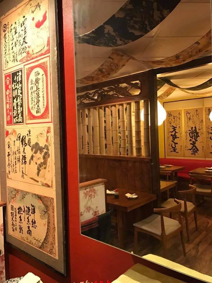 Chalk mural of Japan beside the dining tables